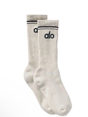 Alo Throwback Socks - Oatmeal Heather/Charcoal Green
Size M